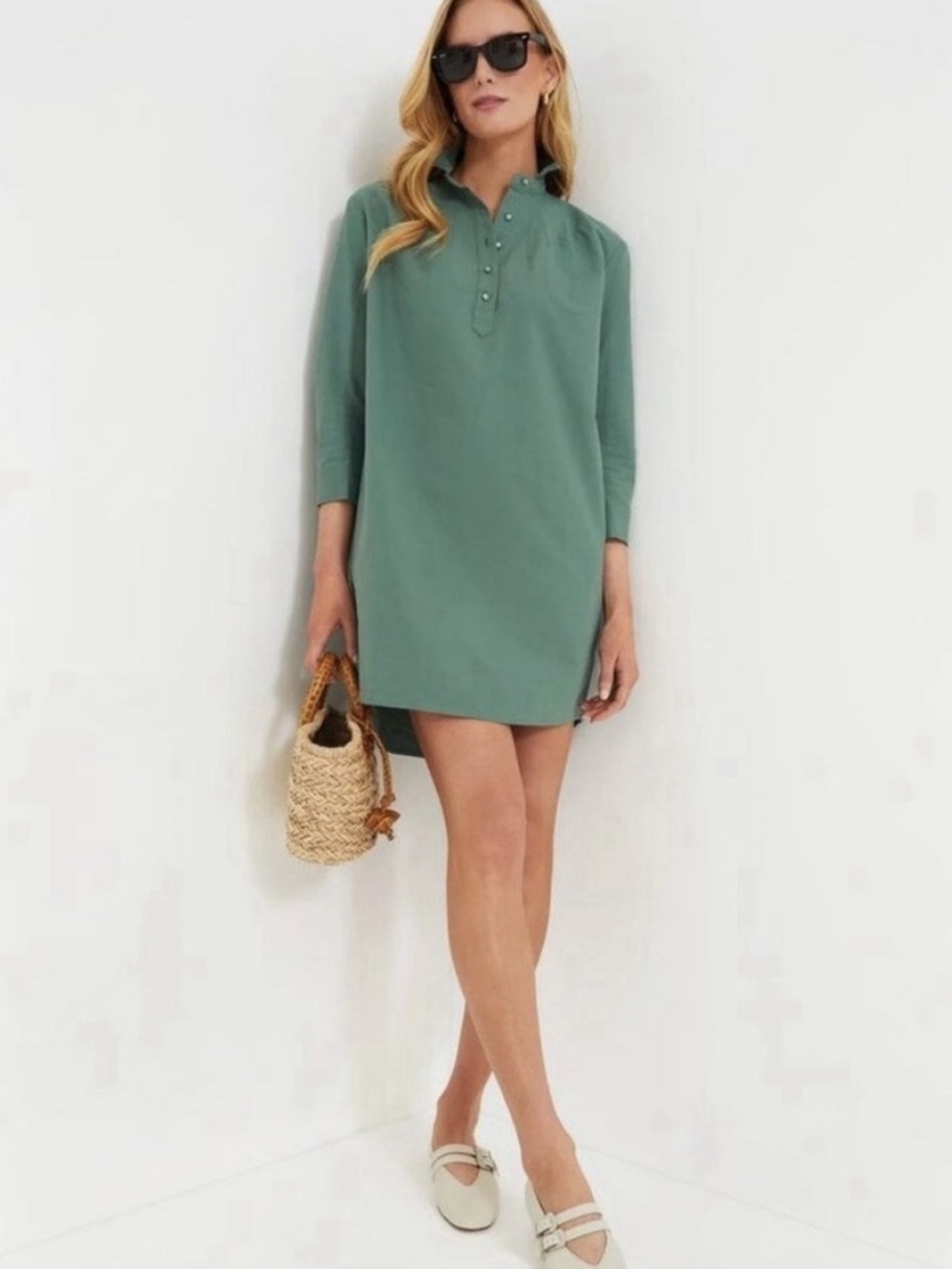 Tuckernuck Pomander Place Polly Shirt Dress in Sage Green Sz S